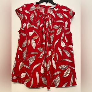 Liz Claiborne, red blouse with tan and white design